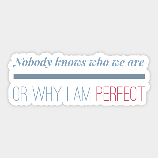 Nobody knows who we are or why I Am Perfect Motivation Inspiration Sticker by Cubebox